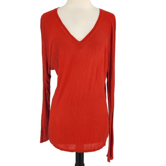 SALE Heather long Sleeve Top Red / Orange V neck Size Medium - Picture 1 of 8